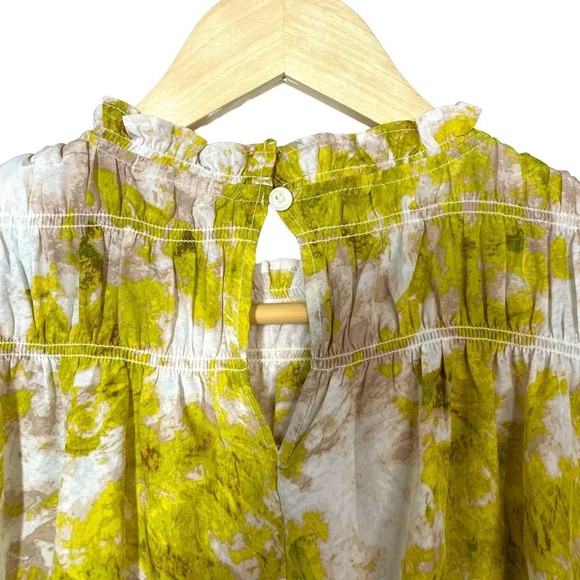 Joie Summer Porcelain Smocked Neck Sleeveless Blouse in Yellow/White Size M - Picture 13 of 15